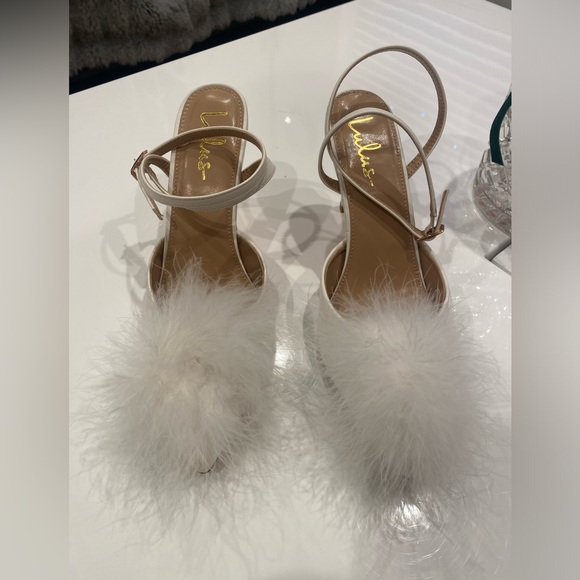 White feather trim ankle wrap heels - Picture 5 of 5